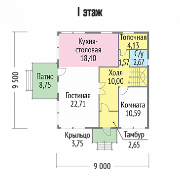 Проект каркасного дома с небольшим патио / План 1 этажа