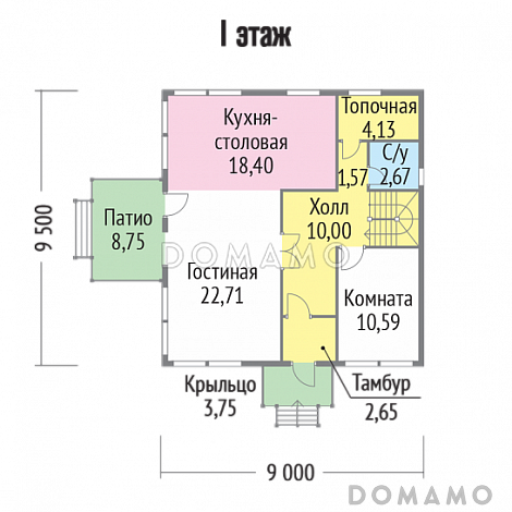 Проект каркасного дома с небольшим патио / План 1 этажа
