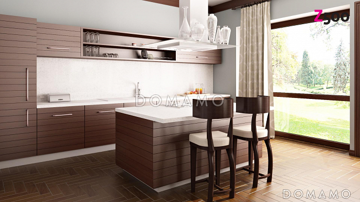 Проект современного двухэтажного дома в стиле хай-тек из кирпича с плоской крышей, гаражом и балконом