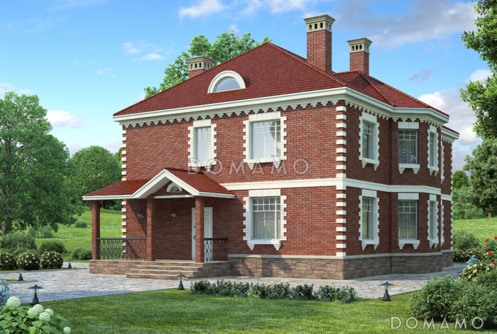 Проект двухэтажного кирпичного коттеджа с мансардой