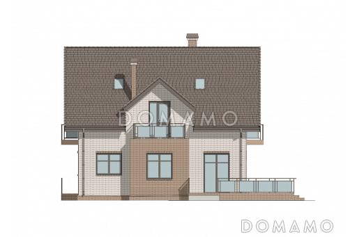 Проект компактного двухэтажного дома с 3 балконами и мансардой / Фасад 1