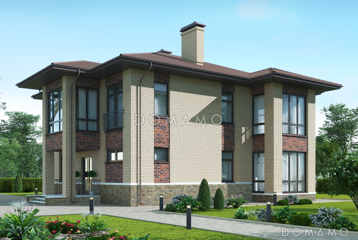 Проект двухэтажного газобетонного загородного дома с просторной гостиной-столовой и четырьмя спальнями