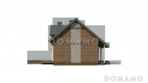 Проект увеличенного одноэтажного мансардного дома из кирпича с гаражом и большим фронтонным окном / Фасад 1