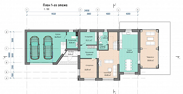 Проект дома с 3 спальнями, кабинетом, гаражом, сауной и спортзалом / План 1 этажа