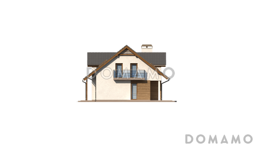 Проект одноэтажного дома из газобетона с четырьмя спальнями и кабинетом на мансардном этаже и встроенным гаражом / Фасад 4