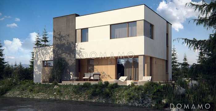 Проект дома с гаражом, кладовой, ванной с угловым окном, террасой на втором этаже