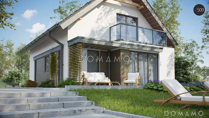 Проект компактного одноэтажного мансардного дома из кирпича с тремя спальнями и кабинетом