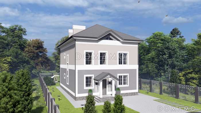 Проект двухэтажного дома с мансардой, мастер-спальней и остекленной террасой