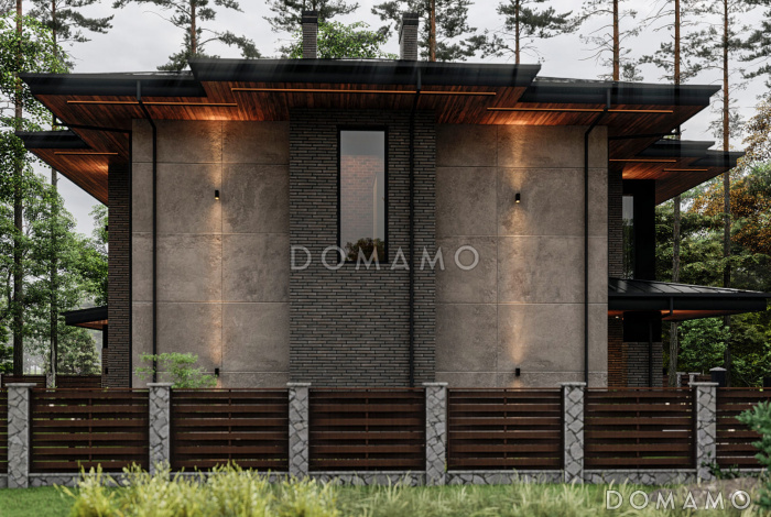 Проект двухэтажного дома из газобетона с мастер-спальней и верандой