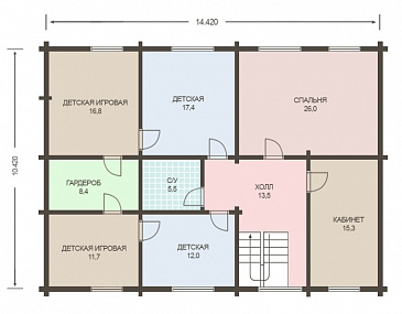 Проект деревянного дома из клееного бруса с встроенным гаражом / План мансардного этажа