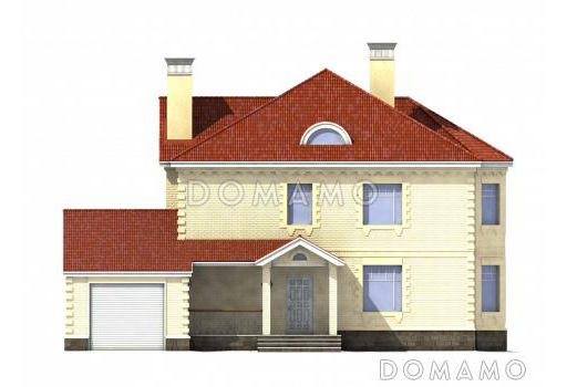 Проект двухэтажного коттеджа с мансардой / Фасад 1