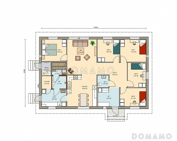 Проект современного дома с пятью спальнями / План 1 этажа