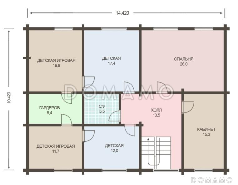 Проект деревянного дома из клееного бруса с встроенным гаражом / План мансардного этажа