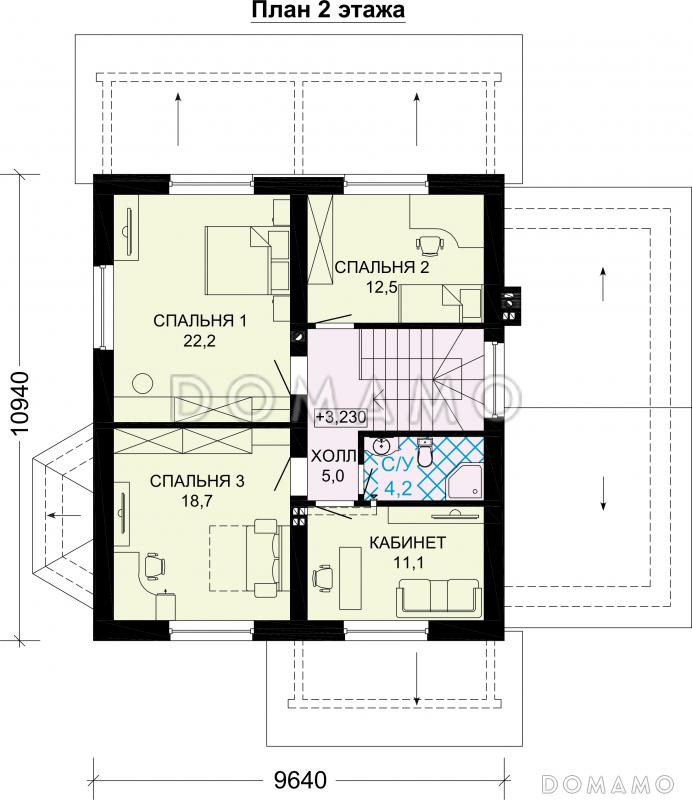 Проект дома из газобетона с спальней на первом этаже / План мансардного этажа
