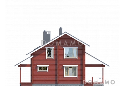 Проект современного дома из бруса в насыщенно-вишневом цвете с крытой террасой / Фасад 1