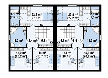 Проект мансардных домов-близнецов из газобетона с гаражом и современными элементами дизайна / План мансардного этажа