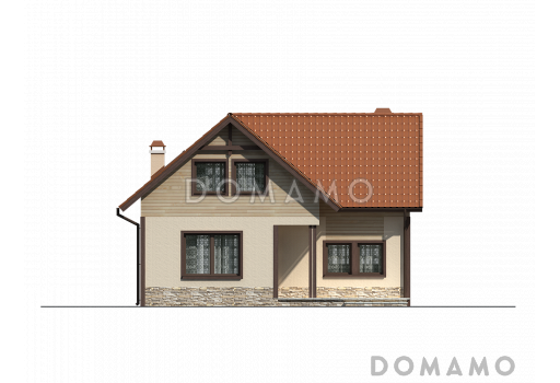 Проект одноэтажного мансардного дома из кирпича с дополнительной спальней на первом этаже / Фасад 2