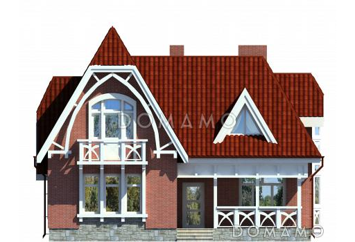 Проект дома одноэтажного дома с мансардным этажом, эркером, балконами в спальне / Фасад 3