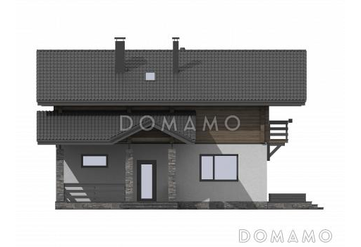 Проект двухэтажного дома в стиле шале из газобетона и бруса / Фасад 3