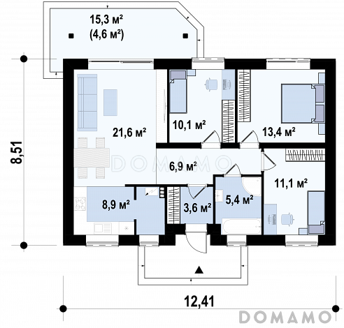Проект одноэтажного дома из газобетона с 3 спальнями и светлой гостиной / План 1 этажа