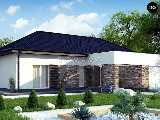 Проект одноэтажного дома из газобетона с тремя спальнями, гаражом на два автомобиля и барбекю на террасе