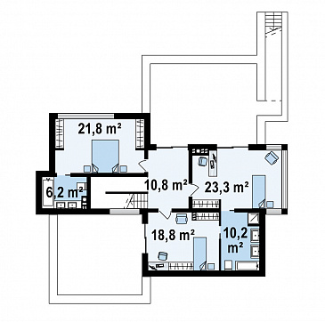 Проект красивого просторного двухэтажного коттеджа из кирпича с бассейном на цокольном этаже / План 2 этажа