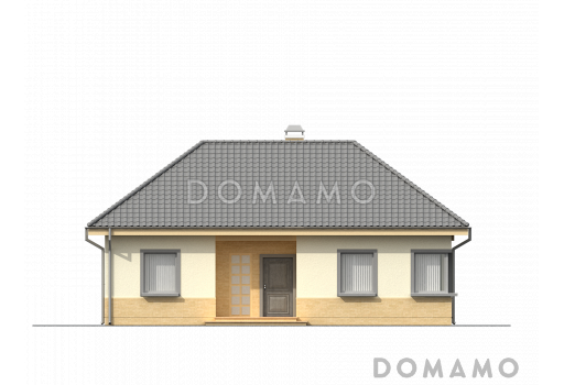Проект одноэтажного дома из газобетона с тремя спальнями, светлой гостиной и угловым окном в кухне / Фасад 3