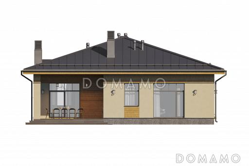 Проект каркасного дома с 3 спальнями, гостиной-столовой и террасой барбекю / Фасад 3