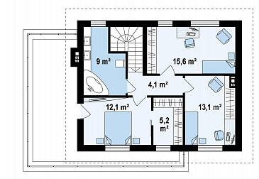 Проект обновлённого двухэтажного дома из кирпича с гаражом и большой террасой на втором этаже / План 2 этажа