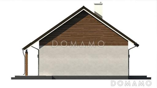 Проект компактного одноэтажного дома из кирпича с острой крышей, с тремя спальнями и небольшой крытой террасой / Фасад 2