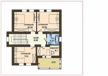 Проект облицованного кирпичом дома с панорамным эркером в кухне / План 2 этажа