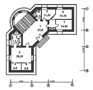 Проект дома из кирпича с бассейном и сауной на цокольном этаже / План 2 этажа