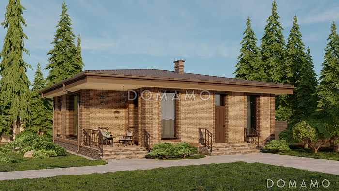 Проект небольшого одноэтажного дома с двумя спальнями и просторной кухней-гостиной