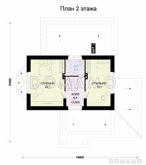 Проект кирпичного дома с полукруглым окном на мансардном этаже / План мансардного этажа