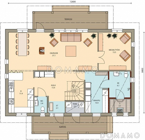Проект дома с мансардным этажом до 200 м.кв. / План 1 этажа