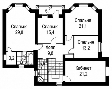 Проект коттеджа с девятью комнатами / План 2 этажа