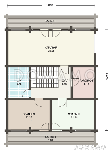 Проект дома из клееного бруса с мансардой / План мансардного этажа