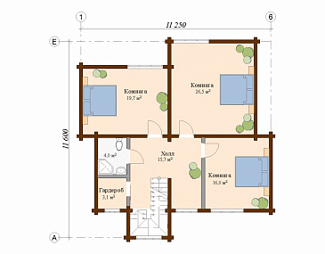 Проект двухэтажного дома из клееного бруса с навесом для авто / План мансардного этажа