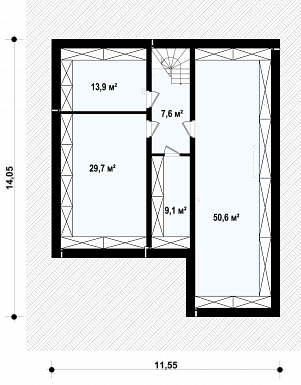 Проект двухэтажного дома из газобетона с 4 спальнями, подвалом и гаражом на 2 автомобиля / План цокольного этажа