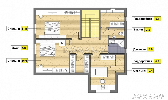 Проект каркасного дома с навесом для двух машин и крытой террасой / План мансардного этажа