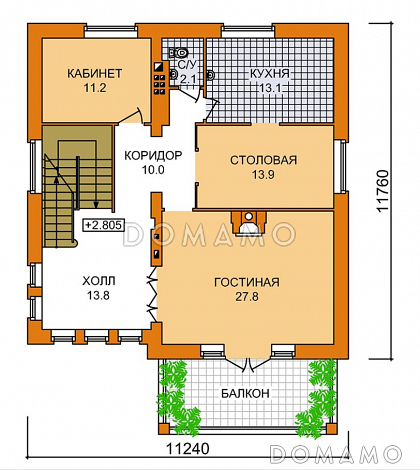 Проект трехэтажного дома с гаражом на две машины, сауной и камином / План 2 этажа