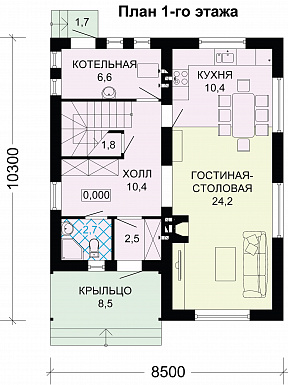 Проект небольшого дома с большими окнами / План 1 этажа