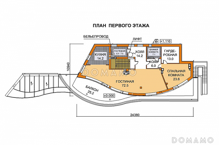Проект дома современного дома с лифтом / План 1 этажа