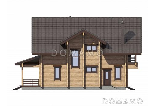 Проект двухэтажного дома из бруса с масштабной крытой террасой / Фасад 1