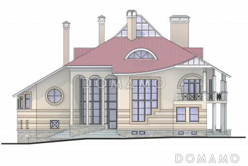 Проект дома с двусветной гостиной и бассейном / Фасад 2