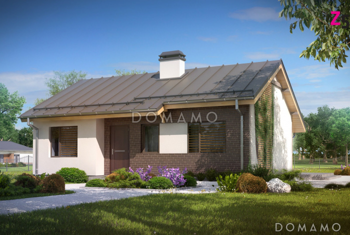 Проект компактного одноэтажного дома небольшой площади из газобетона с двумя спальнями 