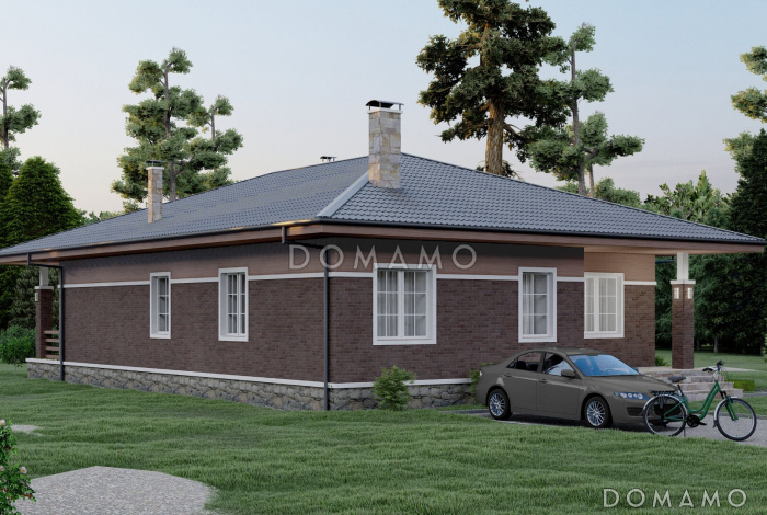 Проект одноэтажного дома с просторной кухней-гостиной и террасой