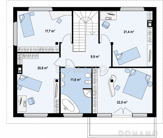 Проект просторного современного двухэтажного дома из газобетона, с пятью комнатами, гаражом и балконом / План 2 этажа