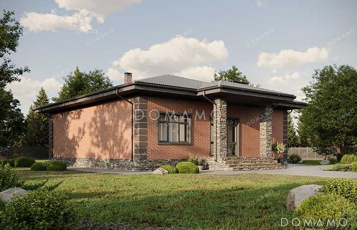 Проект уютного одноэтажного дома с крытой террасой, застекленной верандой, тремя спальнями и двумя санузлами