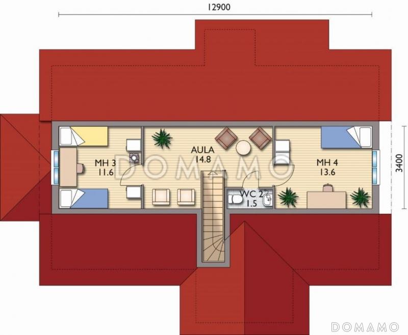 Проект каркасного дома с эркером, сауной на первом этаже / План мансардного этажа